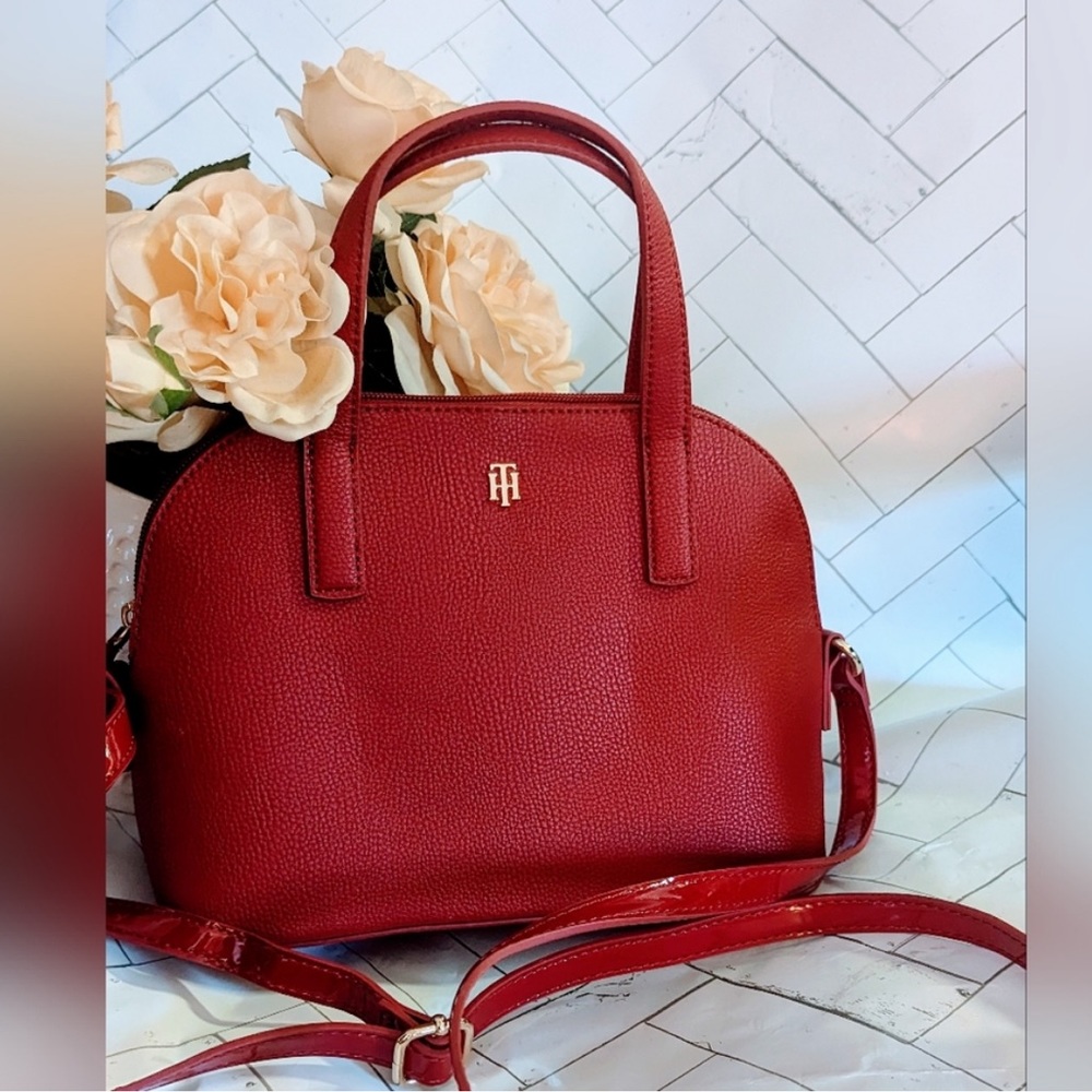 Tommy Hilfiger Marissa II Convertible Satchel Pebble PVC Tote Red